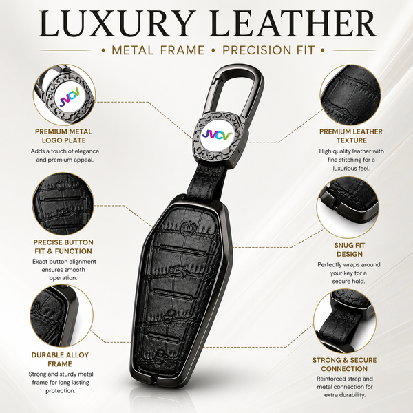 JVCV® Premium Metal & Leather Key Cover – Compatible with BYD Atto 3, Seal, Sealion 7 & eMax 7 Smart Key