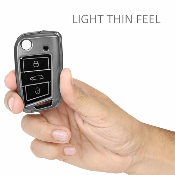 JVCV® Soft Matte Finish TPU Cover Compatible with Skoda & Volkswagen Folding Key
