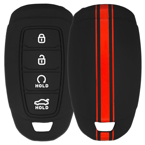 Car Key Cover Compatible with Hyundai Verna 2023 Car 4 Button Smart Key - Rally Stripe (Black Red)
