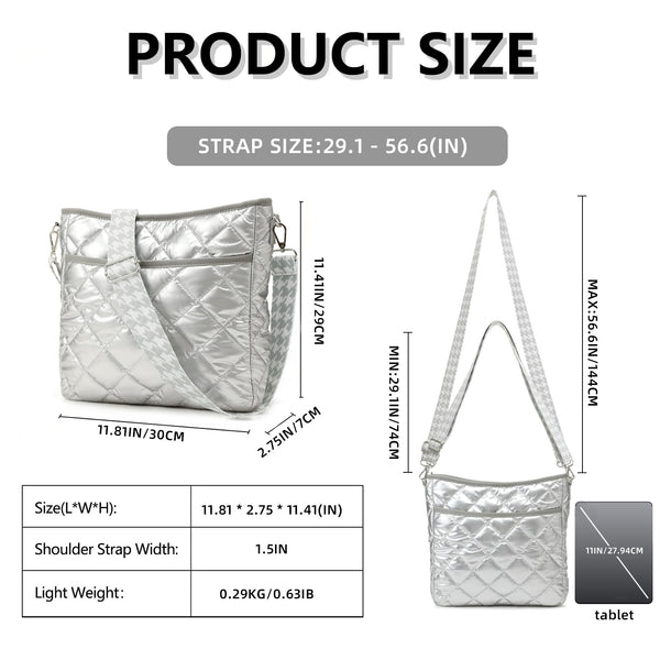 JVCV® Women’s Quilted Puffer Crossbody Bag – Lightweight & Stylish Shoulder Bag with Adjustable Strap – Perfect for Everyday & Travel