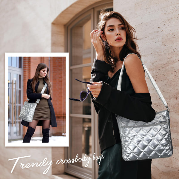 JVCV® Women’s Quilted Puffer Crossbody Bag – Lightweight & Stylish Shoulder Bag with Adjustable Strap – Perfect for Everyday & Travel