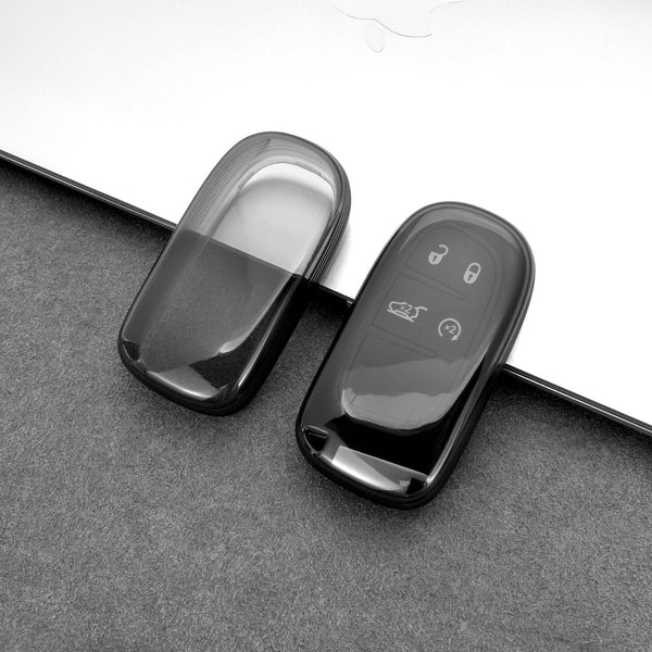 JVCV® Soft TPU Transparent Cover Compatible with Jeep Compass Trailhawk Meridian Push Button Smart Key (Transparent Black)