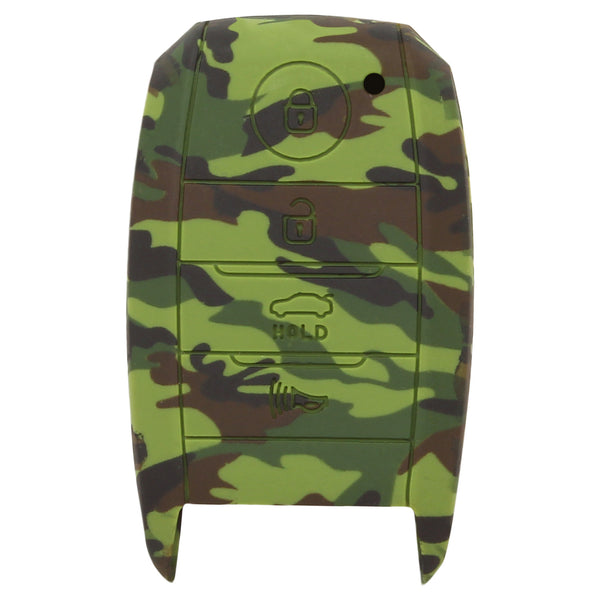 Car Styling Soft Silicone Camouflage Key Cover Compatible with Kia 4 Button Seltos Sonet Push Button Start Smart Key (Green Camouflage)