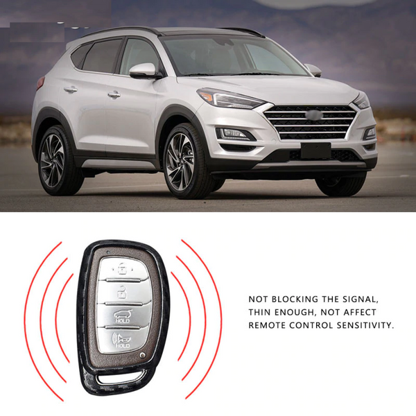 Car Styling Soft Carbon Fiber Pattern Key Cover Compatible With Hyundai Push Button Start Smart Key With Keychain, Black