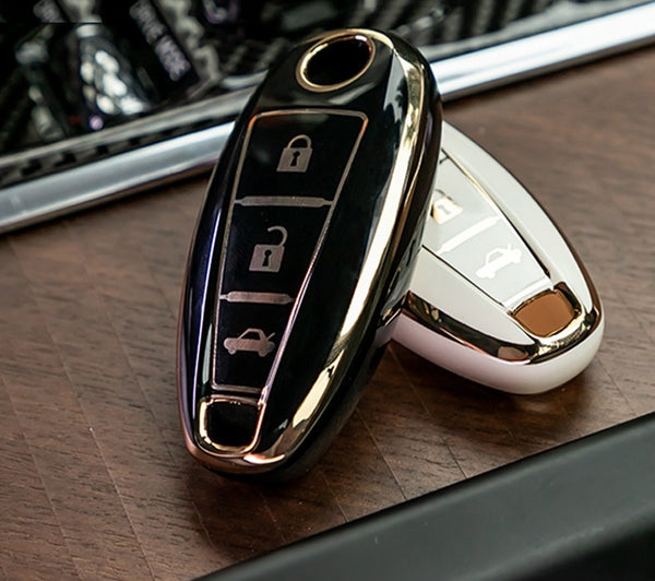 JVCV® Gold Border TPU Key Cover – Compatible with Maruti Suzuki Baleno, Ciaz, Vitara Brezza, S-Cross, Swift, Ignis & Toyota Urban Cruiser – 2 & 3 Button Smart Key