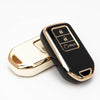 JVCV® Gold Border TPU Key Cover – Compatible with Honda City, Elevate, Civic, Jazz, Amaze, CR-V, WR-V & BR-V – 3 Button Push Button Start Smart Key