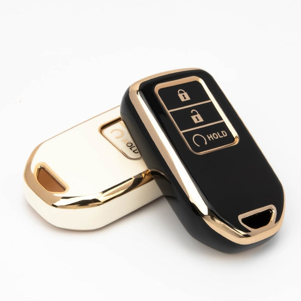 JVCV® Gold Border TPU Key Cover – Compatible with Honda City, Elevate, Civic, Jazz, Amaze, CR-V, WR-V & BR-V – 3 Button Push Button Start Smart Key