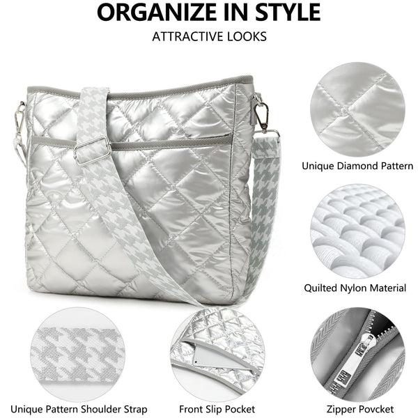 JVCV® Women’s Quilted Puffer Crossbody Bag – Lightweight & Stylish Shoulder Bag with Adjustable Strap – Perfect for Everyday & Travel