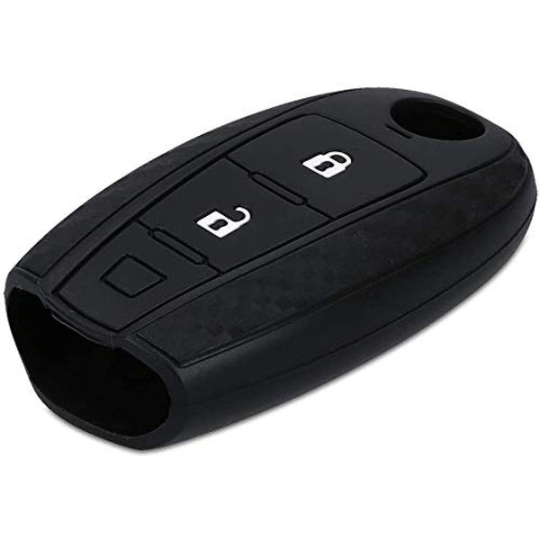 Silicone Carbon Fiber Pattern Key Cover Compatible With Maruti Suzuki Baleno Ciaz Vitara Brezza S Cross Swift Ignis And Toyota Urban Cruiser Smart Key (Black)