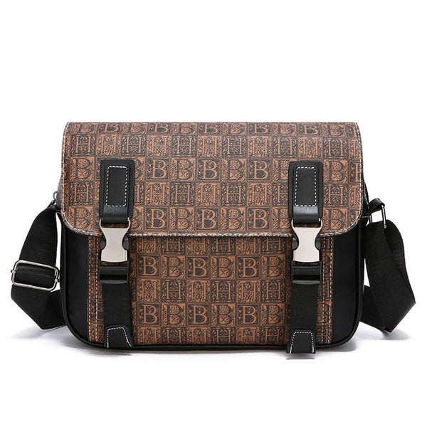 JVCV® Men’s Premium Crossbody Messenger Bag – Stylish PU Leather Office & College Shoulder Bag with Modern Logo Print