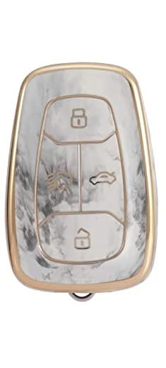 JVCV® Marble Gold Border TPU Key Cover Compatible with Tata Nexon, Harrier, Tiago EV, Altroz, Tigor, Safari, Nexon EV, Punch, Punch EV 4 Button Smart Key