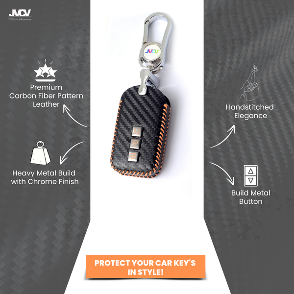 JVCV® Handmade Carbon-Fiber Pattern Leather Key Cover with keychain for Honda Cars - Includes Premium Keychain