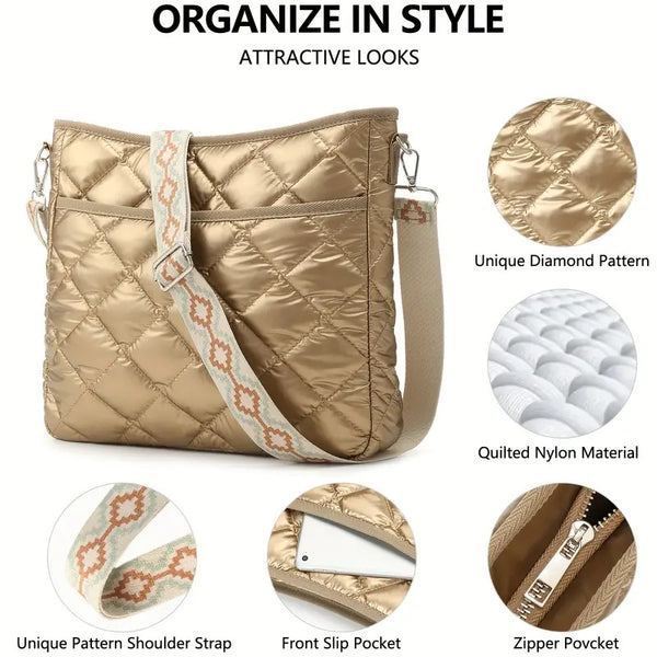 JVCV® Women’s Quilted Puffer Crossbody Bag – Lightweight & Stylish Shoulder Bag with Adjustable Strap – Perfect for Everyday & Travel