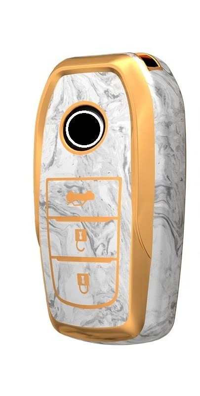 JVCV® Marble Gold Border TPU Key Cover Compatible with Toyota Innova Crysta Fortuner Legender Hycross Hilux Land Cruiser 3 Button Smart Key.