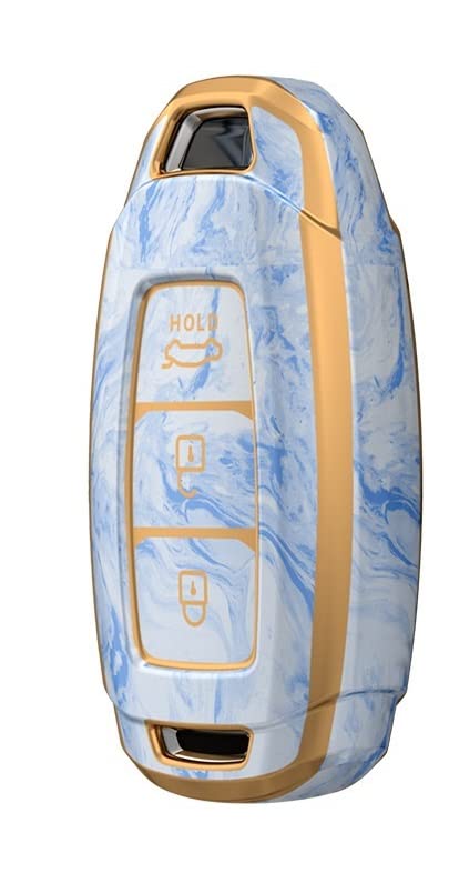 JVCV® Marble Gold Border TPU Key Cover Compatible with Hyundai Verna Push Button Start Car Key