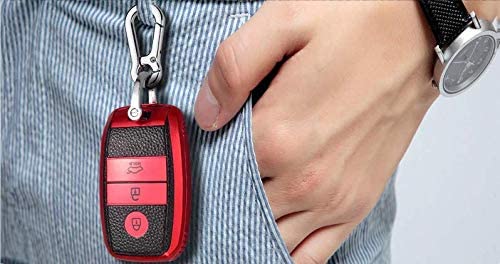 JVCV® Premium Soft TPU Leather Pattern Key Cover Compatible with Kia Seltos Sonet Carens 3 Button Push Start Car Key