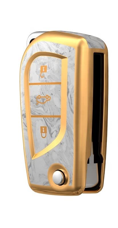 JVCV® Marble Gold Border TPU Key Cover Compatible with Toyota Innova Crysta and Corolla Altis Flip Key