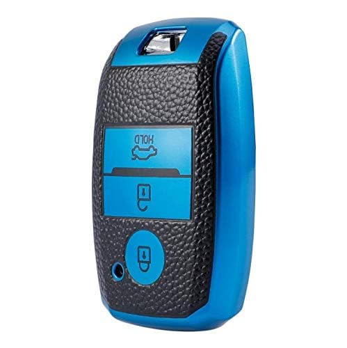 JVCV® Premium Soft TPU Leather Pattern Key Cover Compatible with Kia Seltos Sonet Carens 3 Button Push Start Car Key
