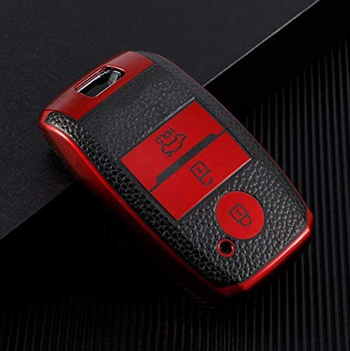 JVCV® Premium Soft TPU Leather Pattern Key Cover Compatible with Kia Seltos Sonet Carens 3 Button Push Start Car Key
