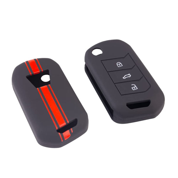 JVCV® Car Key Cover Compatible with Mahindra XUV 700, 3XO, Thar, Marazzo, Bolero, Scorpio, Scorpio N, XUV 300,XUV 400 EV, Thar Roxx 3 Button flip Key - Rally Stripes