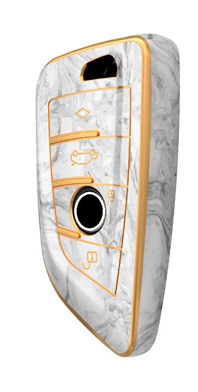 JVCV® Marble Gold Border TPU Key Cover Compatible with BMW Blade Smart Key