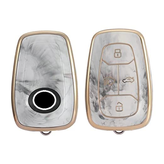 JVCV® Marble Gold Border TPU Key Cover Compatible with Tata Nexon, Harrier, Tiago EV, Altroz, Tigor, Safari, Nexon EV, Punch, Punch EV 4 Button Smart Key
