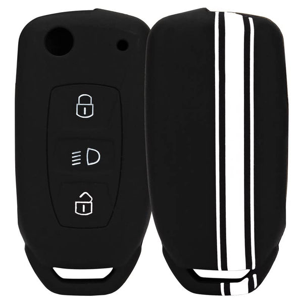 JVCV® Car Key Cover Compatible with Tata Curvv Tiago Tigor Punch Nexon Zest Bolt Safari Storme Flip Key - Rally Stripe