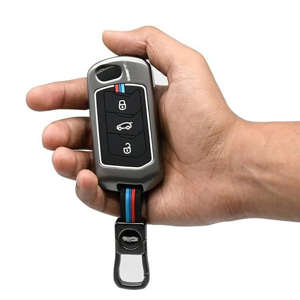 JVCV® Metal Key Cover compatible with Mahindra XUV 700, 3XO, Thar, Marazzo, Bolero, Scorpio, Scorpio N, XUV 300, TUV300 Plus and XUV 400 EV 3 Button flip Key