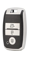 JVCV® Premium Soft TPU Leather Pattern Key Cover Compatible with Kia Seltos Sonet Carens 3 Button Push Start Car Key