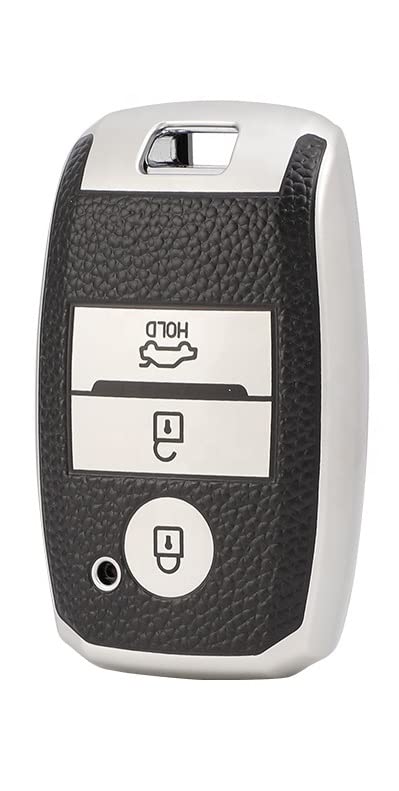 JVCV® Premium Soft TPU Leather Pattern Key Cover Compatible with Kia Seltos Sonet Carens 3 Button Push Start Car Key