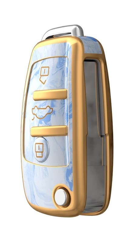 JVCV® Marble Gold Border TPU Key Cover Compatible with Audi A1 A3 A6 Q2 Q3 Q7 TT TTS R8 S3 S6 RS3 Folding Key
