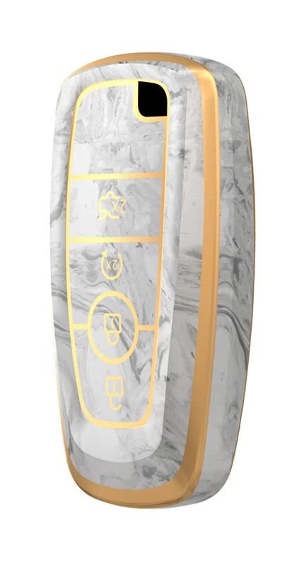 JVCV® Marble Gold Border TPU Key Cover Compatible with Ford Ecosport Aspire Freestyle Endeavour Push Button Start Car Key