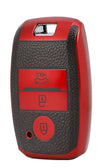 JVCV® Premium Soft TPU Leather Pattern Key Cover Compatible with Kia Seltos Sonet Carens 3 Button Push Start Car Key