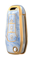 JVCV® Marble Gold Border TPU Key Cover Compatible with Ford Endeavour Figo Aspire Freestyle 3 Button Folding Key
