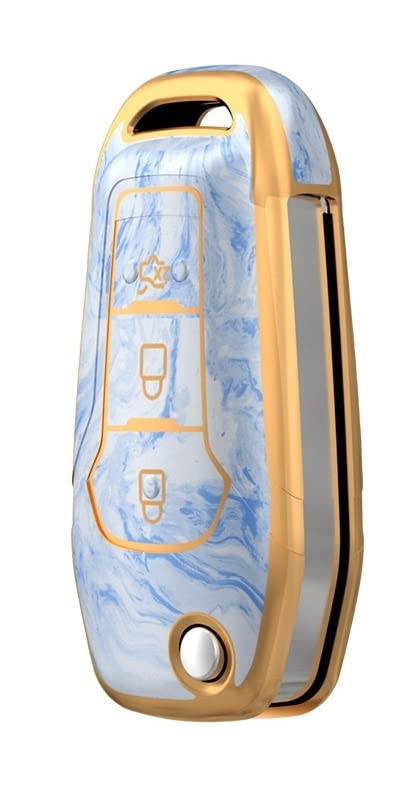 JVCV® Marble Gold Border TPU Key Cover Compatible with Ford Endeavour Figo Aspire Freestyle 3 Button Folding Key