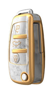JVCV® Marble Gold Border TPU Key Cover Compatible with Audi A1 A3 A6 Q2 Q3 Q7 TT TTS R8 S3 S6 RS3 Folding Key