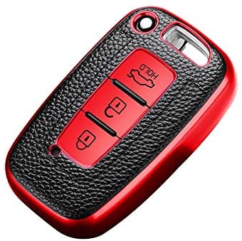 JVCV® Premium Soft TPU Leather Pattern Key Cover Compatible with Hyundai Verna Fluidic Old i20 Santafe Push Button Smart Key