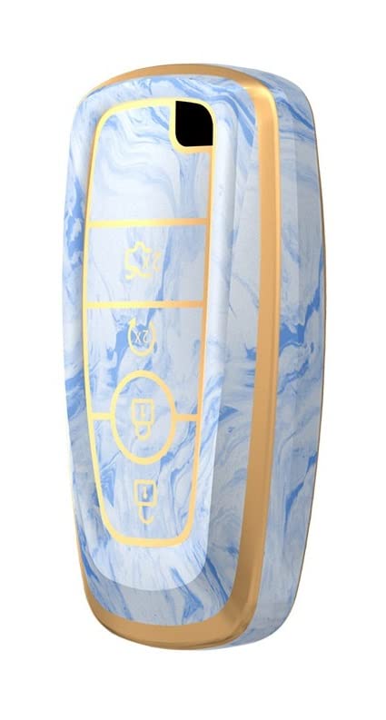 JVCV® Marble Gold Border TPU Key Cover Compatible with Ford Ecosport Aspire Freestyle Endeavour Push Button Start Car Key