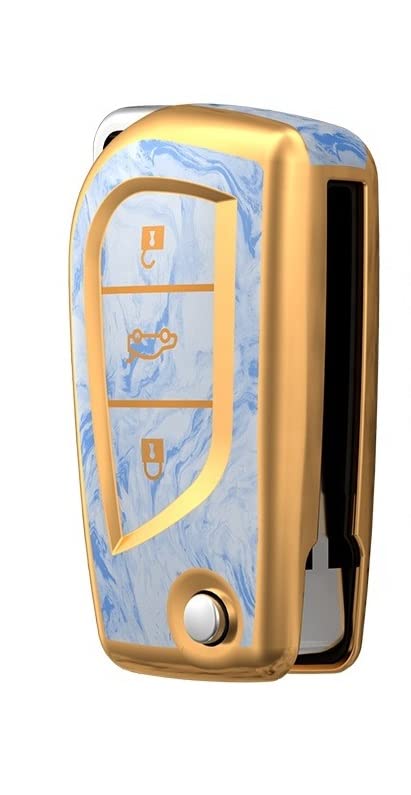 JVCV® Marble Gold Border TPU Key Cover Compatible with Toyota Innova Crysta and Corolla Altis Flip Key
