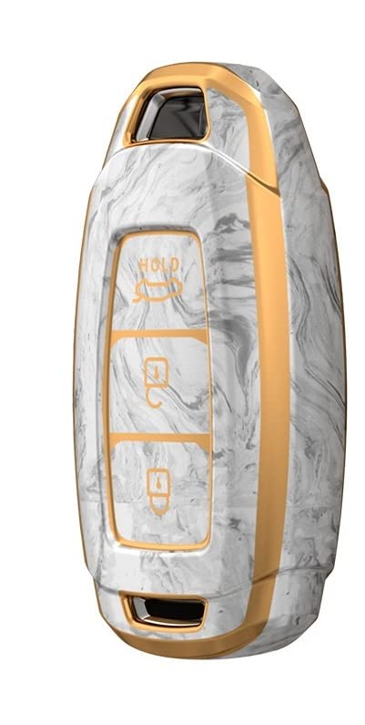 JVCV® Marble Gold Border TPU Key Cover Compatible with Hyundai Verna Push Button Start Car Key