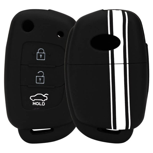 JVCV® Car Key Cover Compatible with Hyundai Creta Venue Aura Elite i20 Grand i10 Nios Xcent 3 Button Flip Key - Rally Stripe