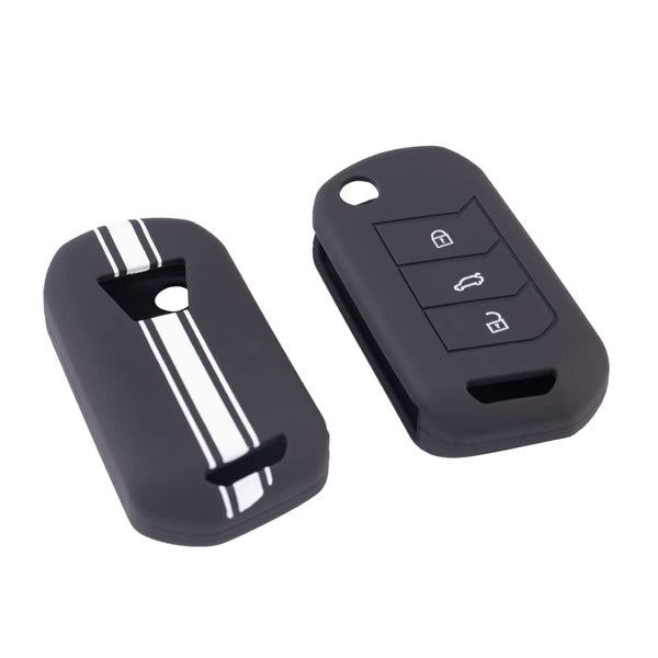 JVCV® Car Key Cover Compatible with Mahindra XUV 700, 3XO, Thar, Marazzo, Bolero, Scorpio, Scorpio N, XUV 300,XUV 400 EV, Thar Roxx 3 Button flip Key - Rally Stripes
