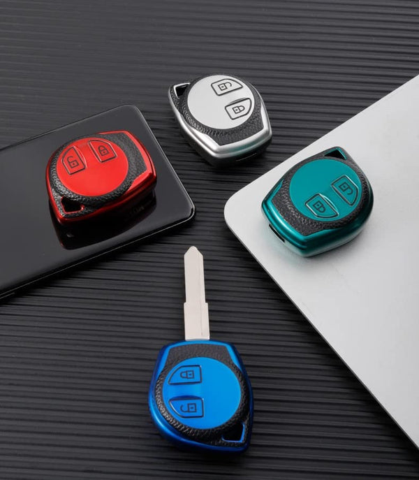 JVCV® Premium Soft TPU Leather Pattern Key Cover Compatible with 2 Button Key for Maruti Suzuki Swift Baleno S-Cross Ciaz Dzire WagonR SX4 Ritz