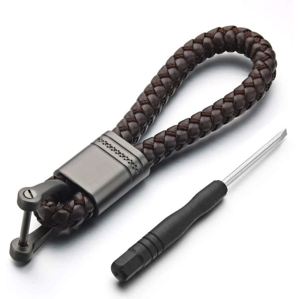 2 Pack Genuine Leather Keychain with Zinc Alloy Buckle Keyring