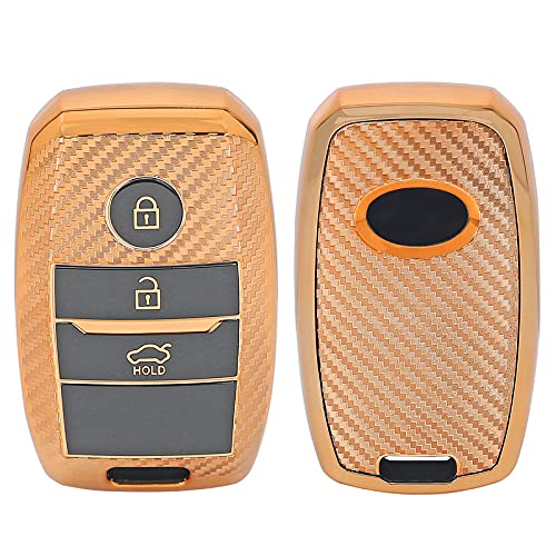 JVCV® Premium Soft TPU Leather Pattern Key Cover Compatible with Kia Seltos Sonet Carens 3 Button Push Start Car Key