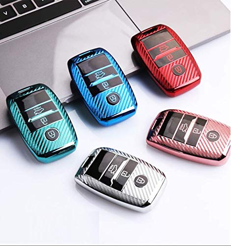 JVCV® Premium Soft TPU Leather Pattern Key Cover Compatible with Kia Seltos Sonet Carens 3 Button Push Start Car Key