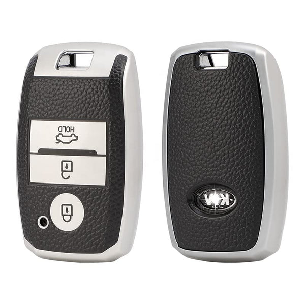 JVCV® Premium Soft TPU Leather Pattern Key Cover Compatible with Kia Seltos Sonet Carens 3 Button Push Start Car Key