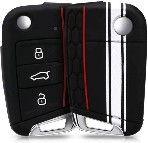 JVCV® Car Key Cover Compatible with Skoda Octavia, Kodiaq Superb Folding Key - Rally Stripe