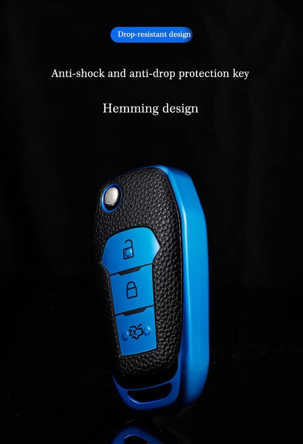 JVCV® Premium Soft TPU Leather Pattern Key Cover Compatible with Ford Folding Key
