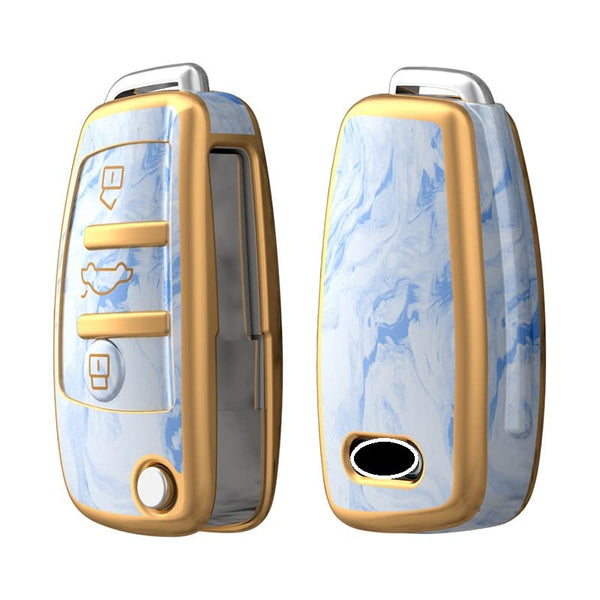 JVCV® Marble Gold Border TPU Key Cover Compatible with Audi A1 A3 A6 Q2 Q3 Q7 TT TTS R8 S3 S6 RS3 Folding Key